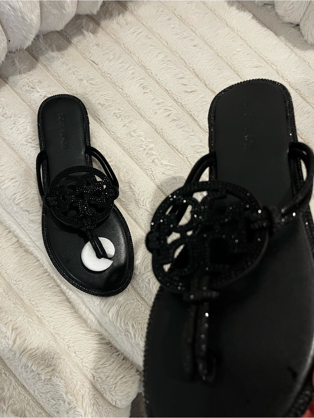 Tory Burch Black Glitter Logo Thong Sandals